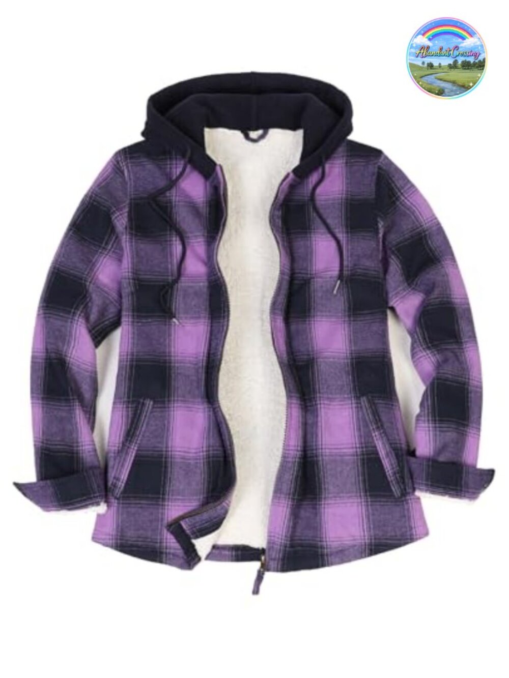 Sherpa Lined Flannel Zip Hooded Shirt Jacket for Women